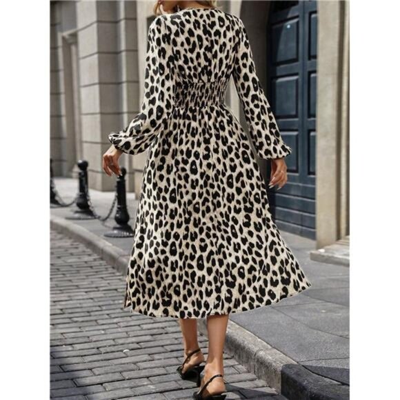 Leopard Print Long Sleeve Wrap Midi Dress - Picture 4 of 4